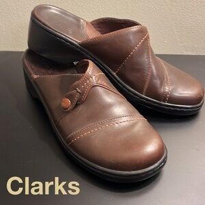 Clarks, 8, Brown, Leather Mule